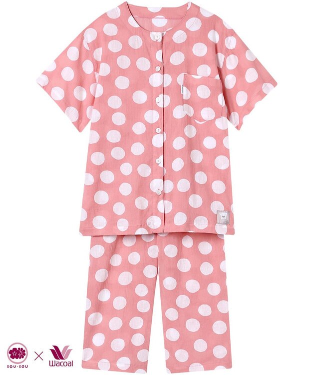 ワコール／睡眠科学 パジャマ 【SOU・SOU（R）】 綿100%(本体) 高島ちぢみ（R） 5分袖 半袖 7分丈 レディース YDT123 睡眠科学／ワコール ピンク