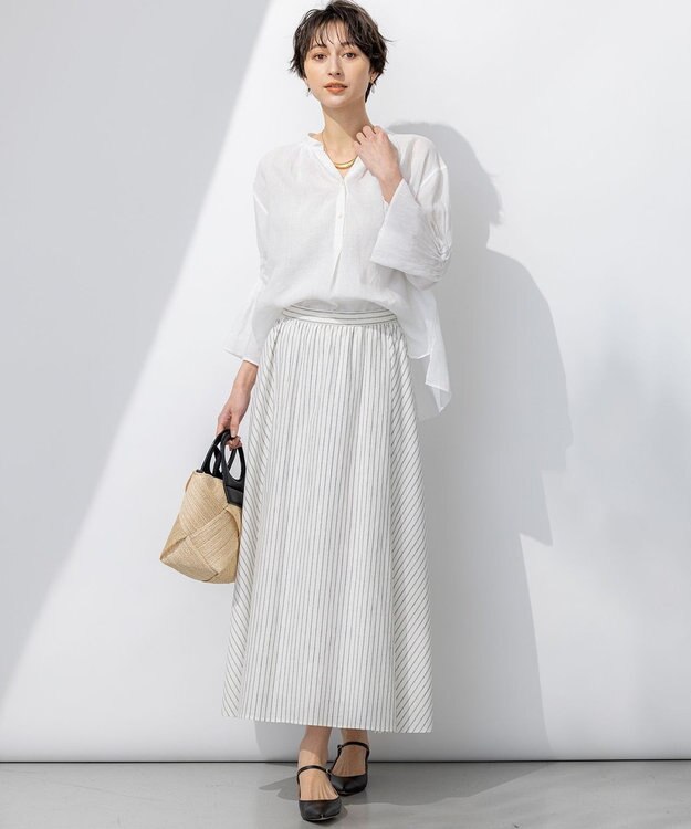 23区 【洗える】LIBECO タックスリーブ シャツ ホワイト