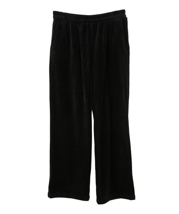 Green Parks ぽかぽか裏起毛ベロアイージーパンツ Black