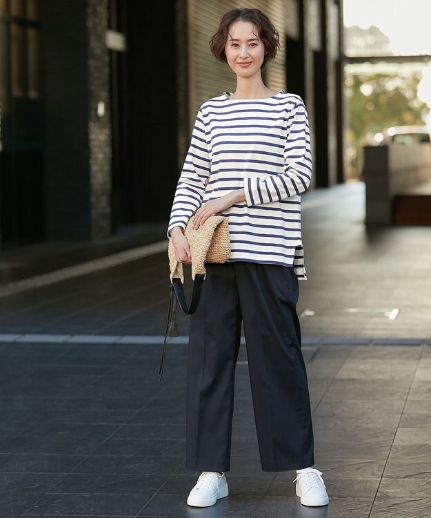 自由区 【XSサイズ~/接触冷感・吸湿・速乾】COOLMAX ワイドパンツ ネイビー系