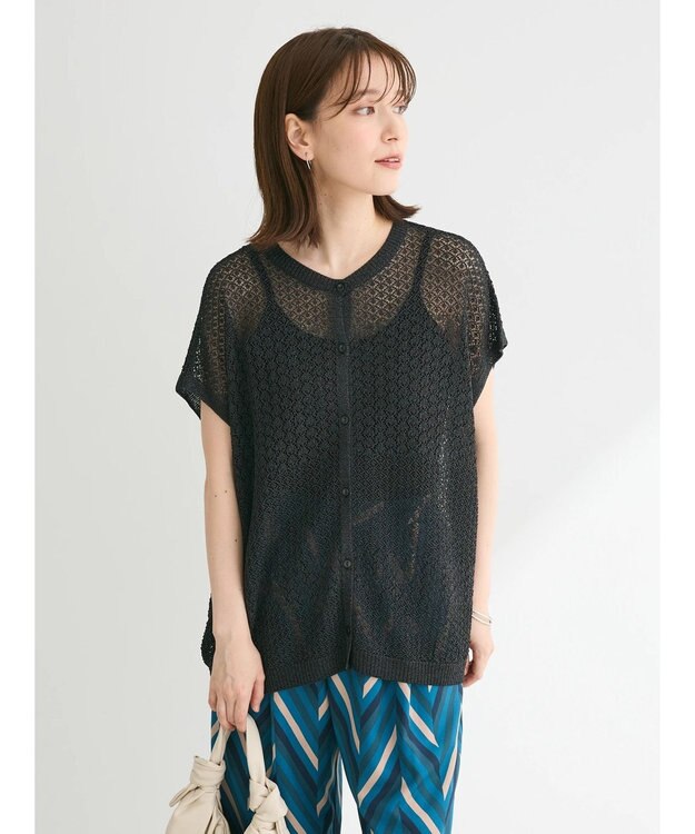 Green Parks 透かし柄ポンチョニットカーディガン Black