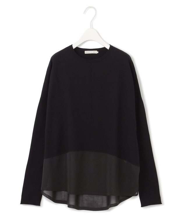 ICB L 【洗える】 ヴィスコースワイド シアーコンビプルオーバー ブラック系