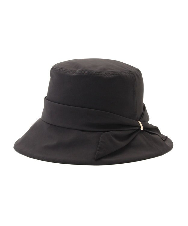 MOONBAT 【遮光100％・遮熱】FURLA(フルラ)リボン巻きダウン ハット 帽子 ロゴチャーム サイズ調整 撥水性 ブラック