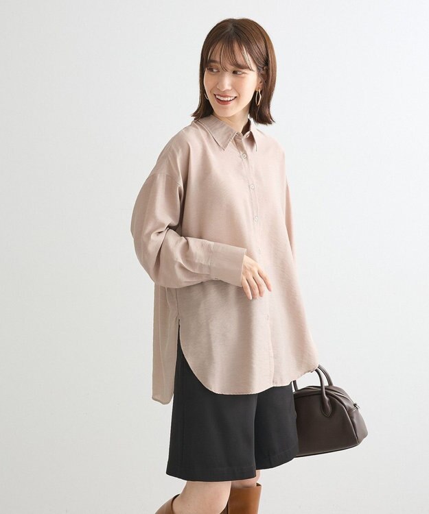 Green Parks ””とろっ””とシルキーシャツ Gray Beige