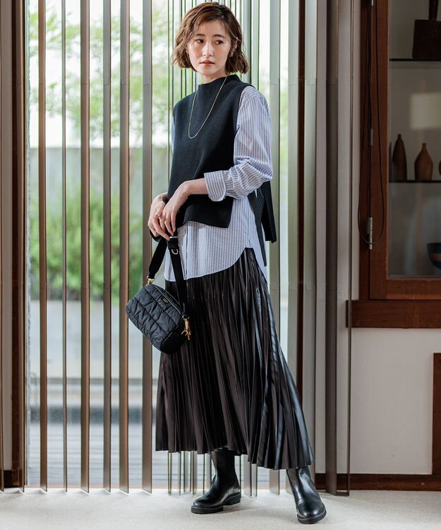 23区 【洗える】CANCLINI バンドカラー シャツ ブルーストライプ