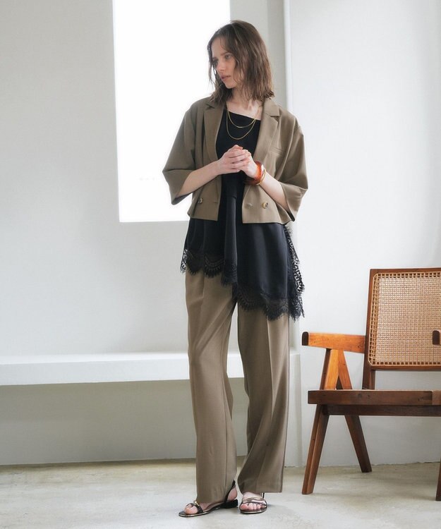 YECCA VECCA サイドラインパイピングストレートパンツ Brown