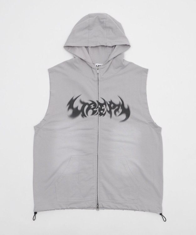 WEGO ノースリーブグラフィックZIPパーカー グレー