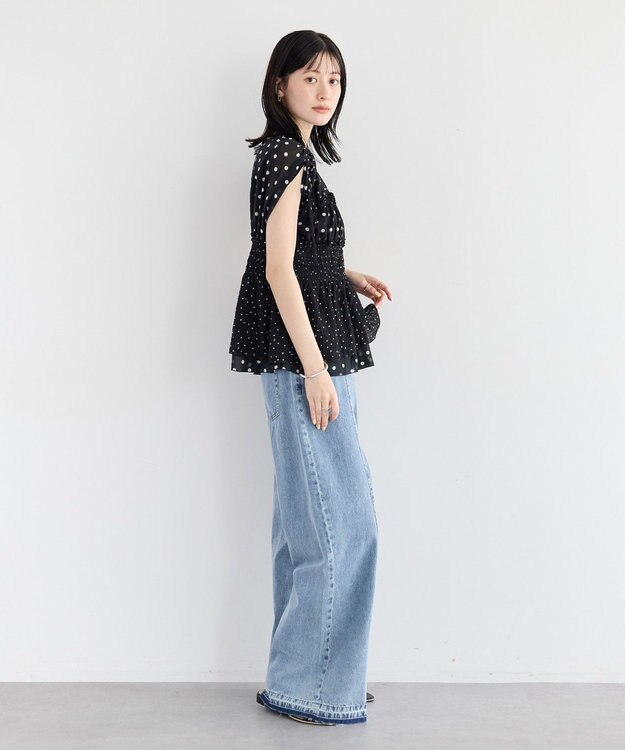 YECCA VECCA ドットMIXシャーリングブラウス Black