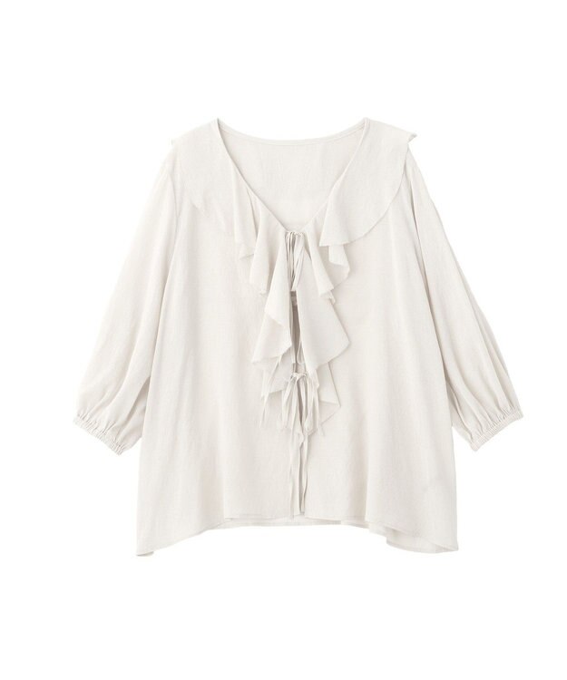 YECCA VECCA ラッフルリボンシアーブラウス Off White