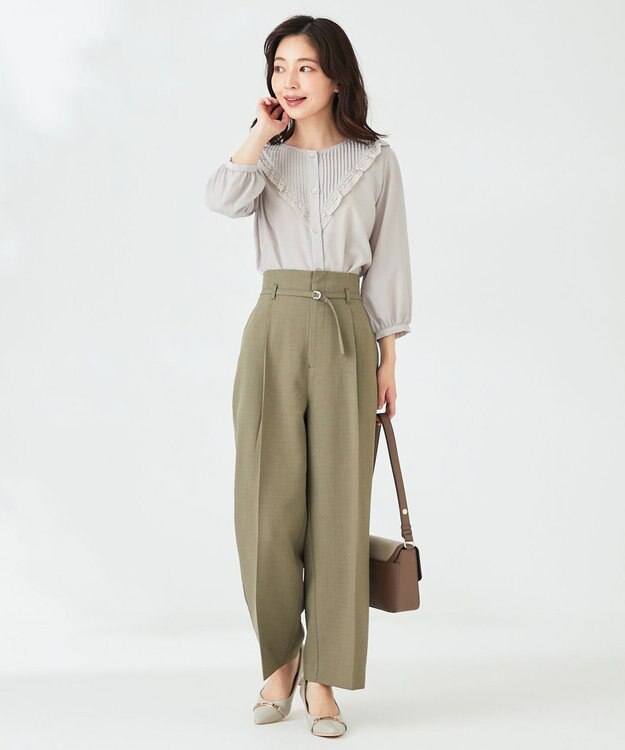 ANY SIS 【洗える】レースフリル ブラウス ローズグレー