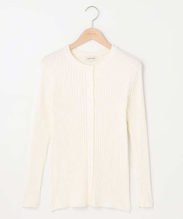 SHARE PARK LADIES リブクルーネックカーディガン オフ