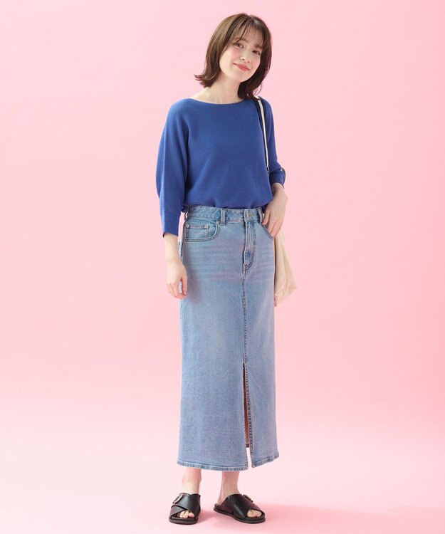 ANY L 【洗濯機可/アンチピリング/UVケア】アクリルガーターニット ブルー