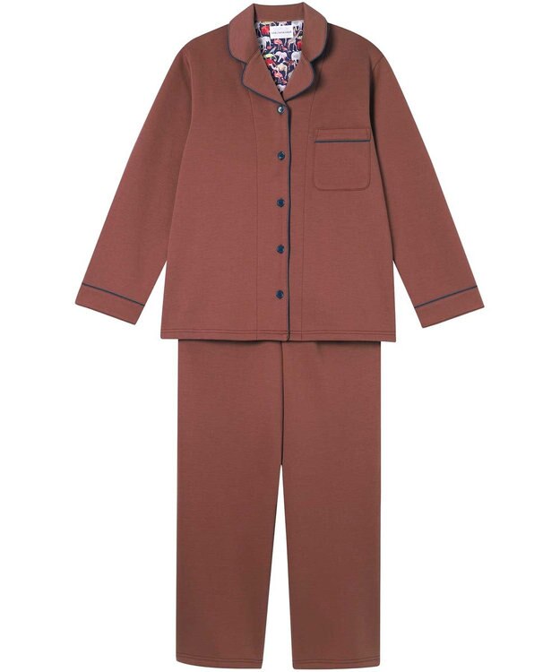 une nana cool 【綿混】ハイゲージダブルエアー 長袖開襟パジャマ MADE WITH LIBERTY FABRIC エンジ