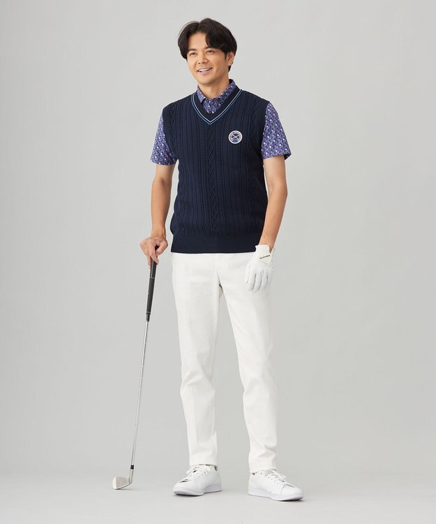 23区GOLF 【MEN】【吸水速乾/UVカット】アザミ小紋柄半袖ポロシャツ パープル系5
