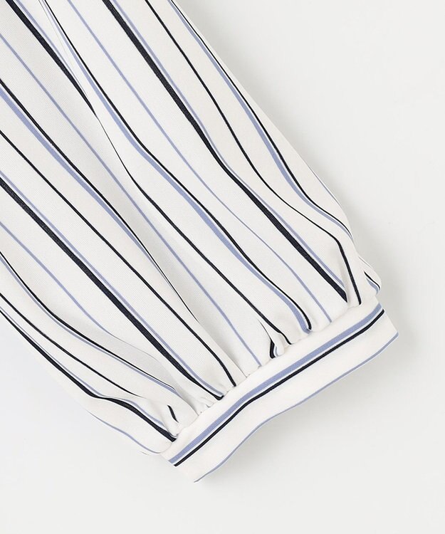 ANY SIS 【接触冷感・吸水速乾・UVケア】エアリードレープスムース 七分袖ブラウス オフストライプ