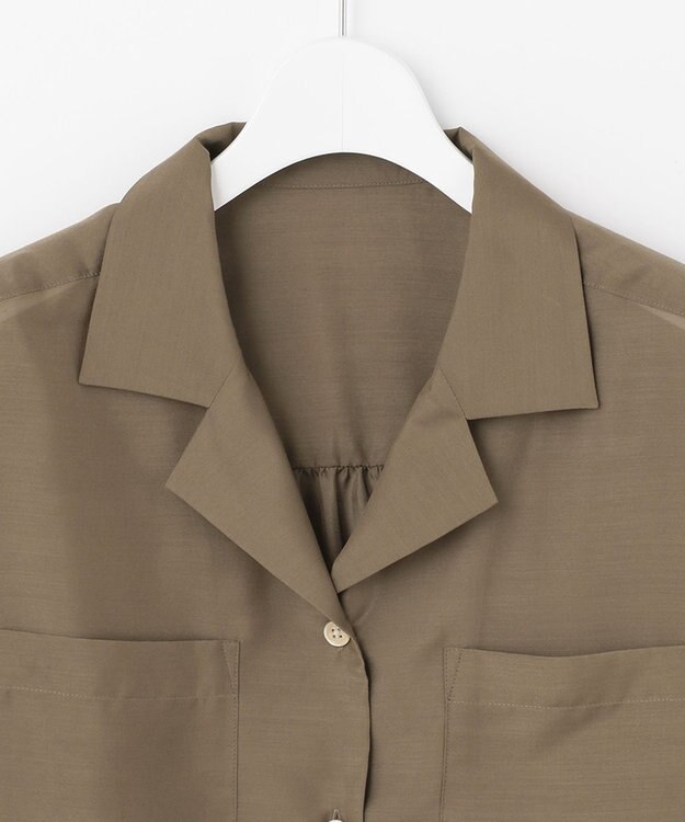 自由区 【洗える/シワになりにくい】オープンカラー シアーブラウス ブラウン系