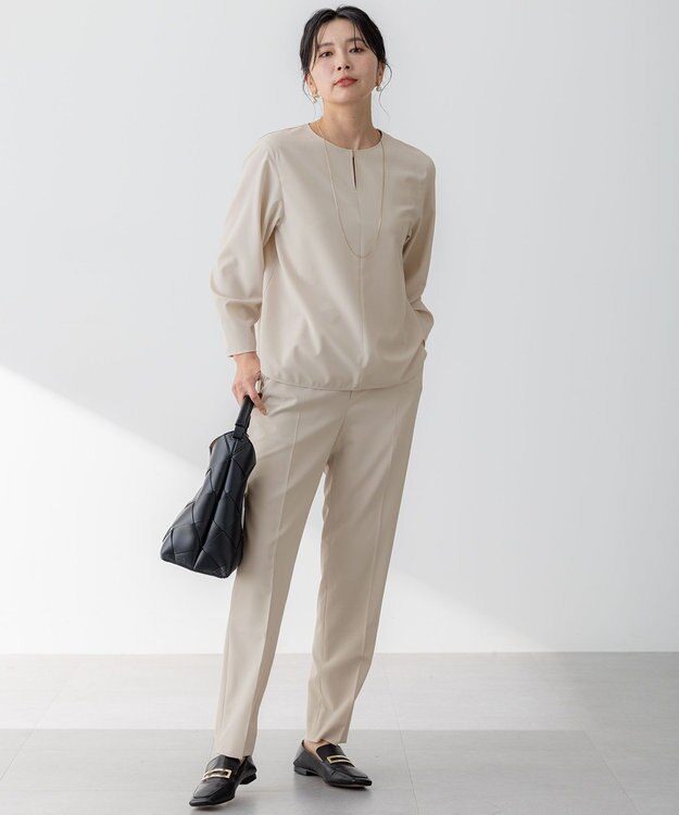 23区 【洗える】2WAYストレッチツイル ブラウス ベージュ系