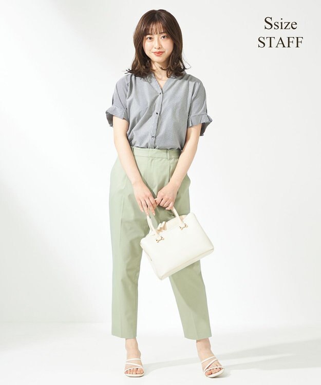 ANY SIS 【洗える】シルケットスキッパー ブラウス ネイビーストライプ