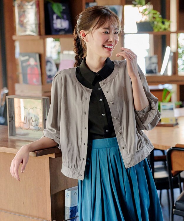 Tiaclasse L 【洗える】パールボタンシアーブルゾン グレージュ