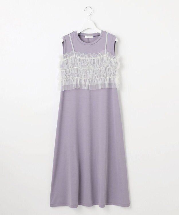 Feroux 【洗える】チュールキャミレイヤード カットソー ワンピース サックスブルー系