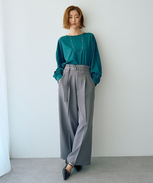 YECCA VECCA 【UVカット/接触冷感/洗える】ベルト付きイージーケアワイドパンツ Gray