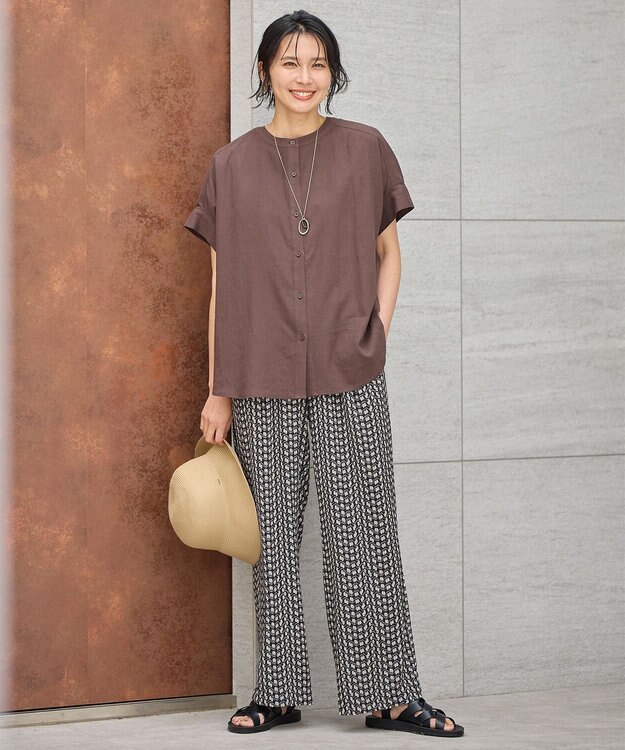 ANY 【洗濯機可/ウエストゴム】ウェーブプリントパンツ ブラウン