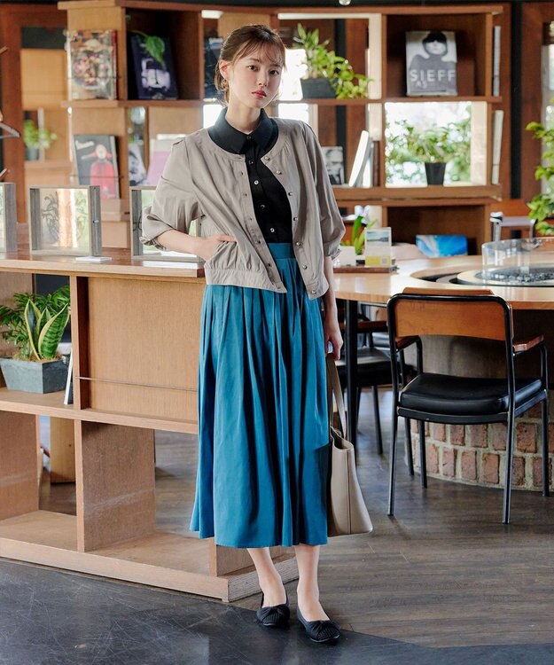 Tiaclasse L 【洗える】パールボタンシアーブルゾン グレージュ