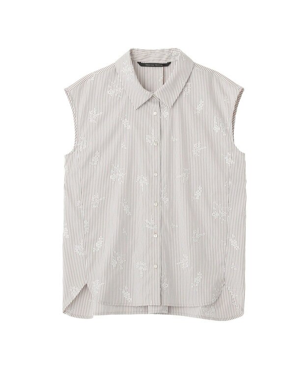 YECCA VECCA ストライプ柄フラワー刺繍シャツ Beige