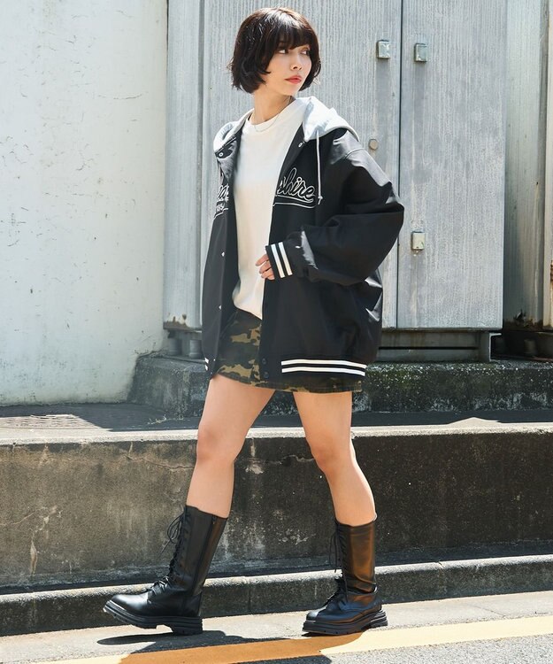 WEGO 【ユニセックス着用ITEM】フードワッペンスタジャン ブラック