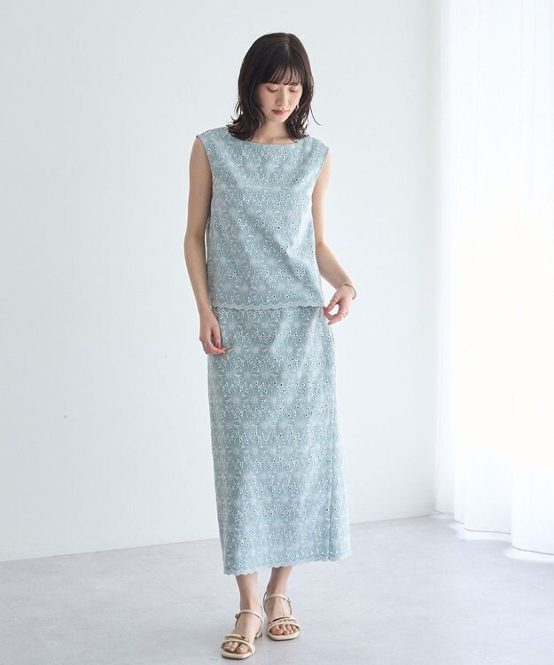 YECCA VECCA フラワーレースブラウス Light Blue
