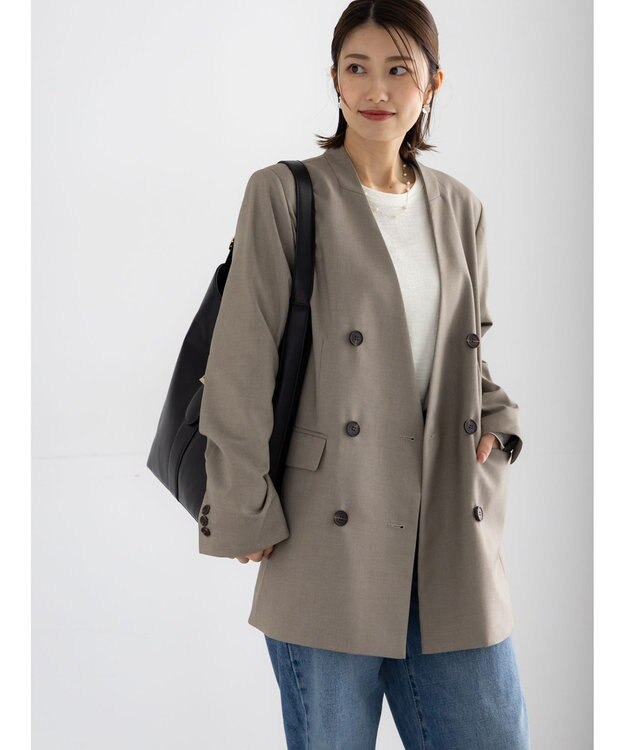 Te chichi ノーカラーダブルブレストジャケット ベージュ