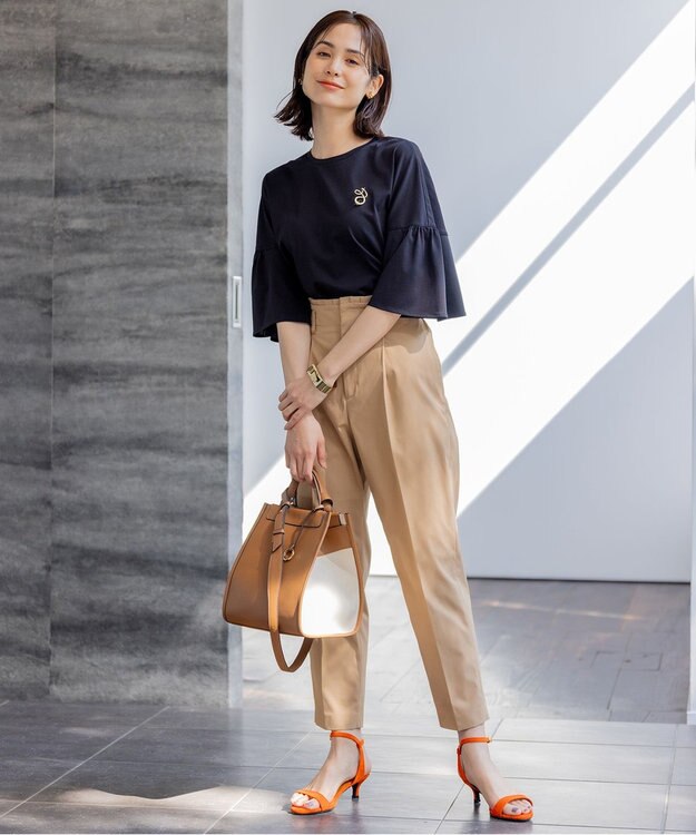 組曲 【ストレッチ・イージーケア】ハイウエストチノ パンツ ベージュ系