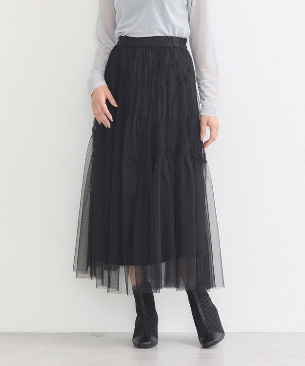 earth music&ecology シャーリングギャザーチュールスカート Black