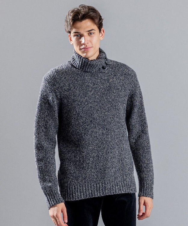 JOSEPH HOMME エクストラファインブークレ　タートルネックニット ネイビー系