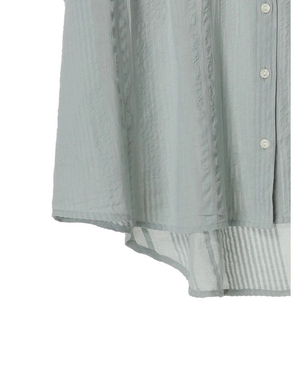 Green Parks インド綿  バンドカラーデザイン５分袖シャツ Mint