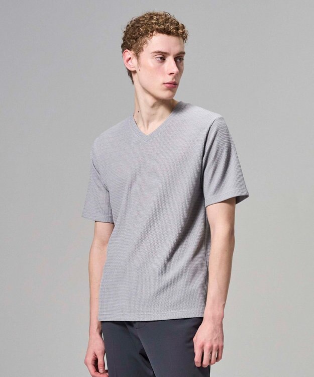 JOSEPH HOMME 【新色追加】メランジクロスジャージー　Vネックカットソー ライトグレー系