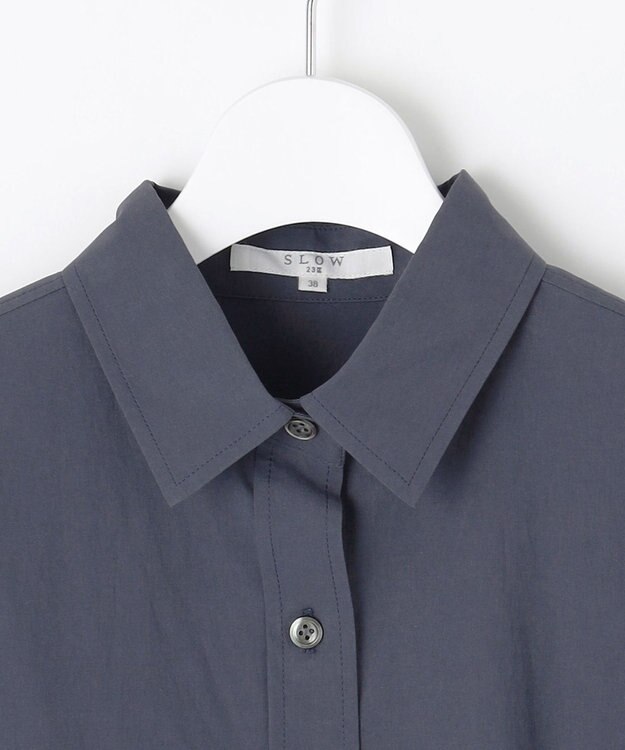 23区 【SLOW/一部店舗限定】タンブラーコットンブロード シャツワンピース ダルブルー系