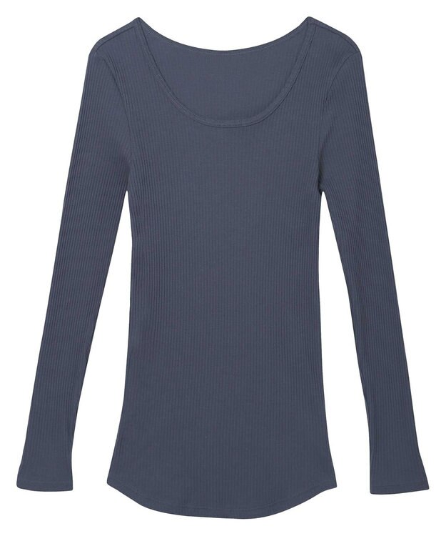 une nana cool 綿100%生地使用 リブ編みコットン 長袖シャツ ダークネイビー