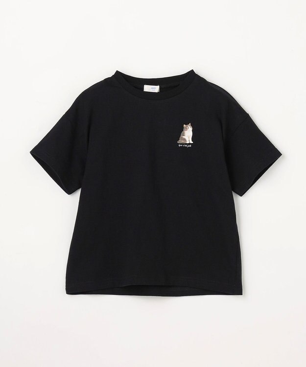 ANY KIDS 【綿100%】バックプリント オーバーサイズTシャツ ブラック×ネコ