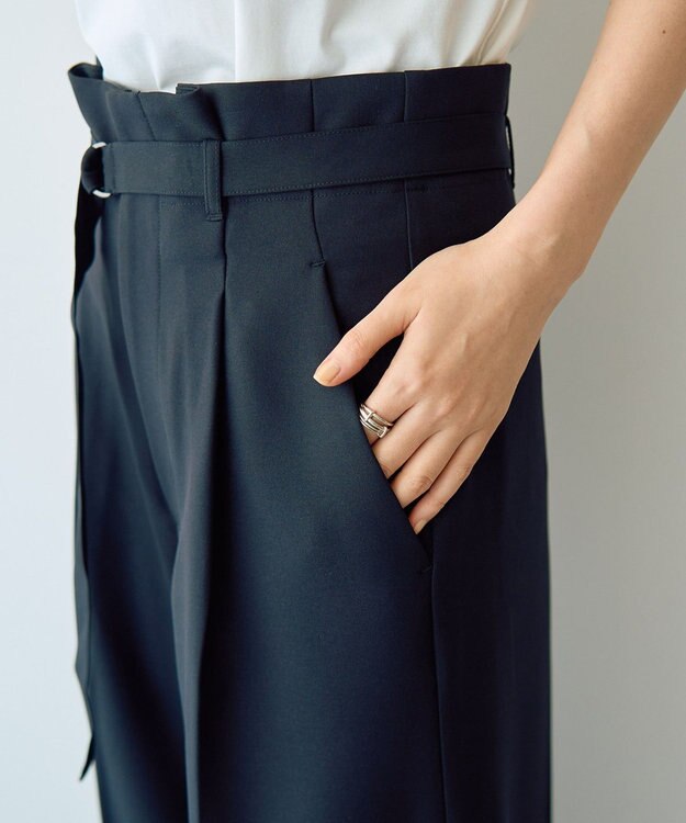 YECCA VECCA 【UVカット/接触冷感/洗える】ベルト付きイージーケアワイドパンツ Black