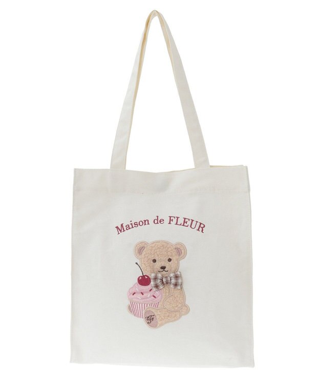 Maison de FLEUR ベア刺繍スクエアトートバッグ Ivory