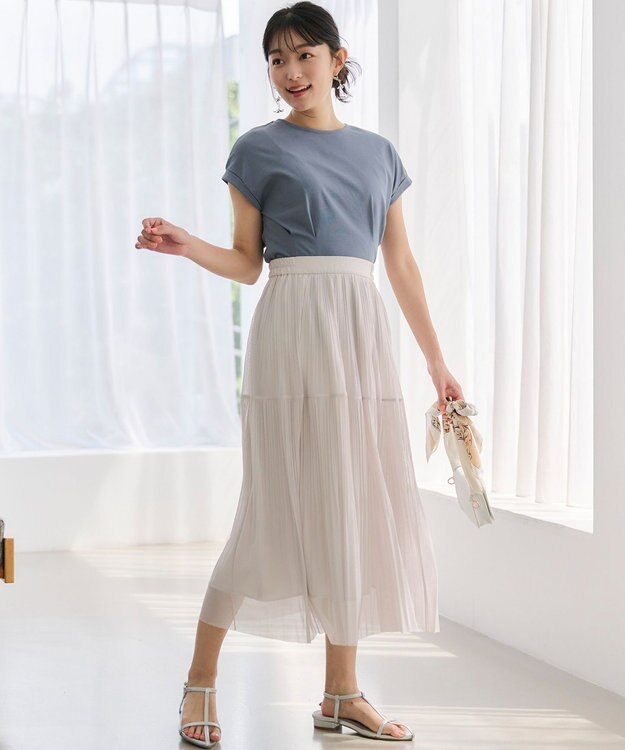 ANY SIS 【洗える】シアーストライププリーツ スカート アイボリー系