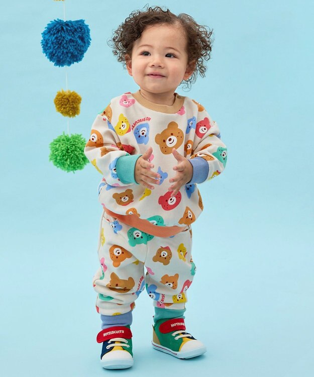 MIKI HOUSE HOT BISCUITS 【80-120cm】カラフルビーンズ 総柄 裏毛パイル素材 パンツ マルチカラー