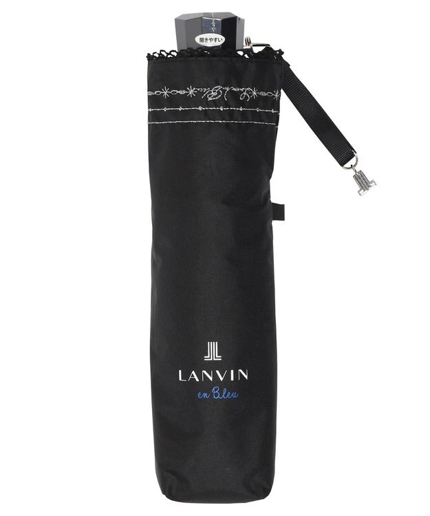 MOONBAT 【一級遮光/晴雨兼用】LANVIN en Bleu (ランバン オン ブルー)  折りたたみ日傘 ラメ刺繍 ピコレース ブラック