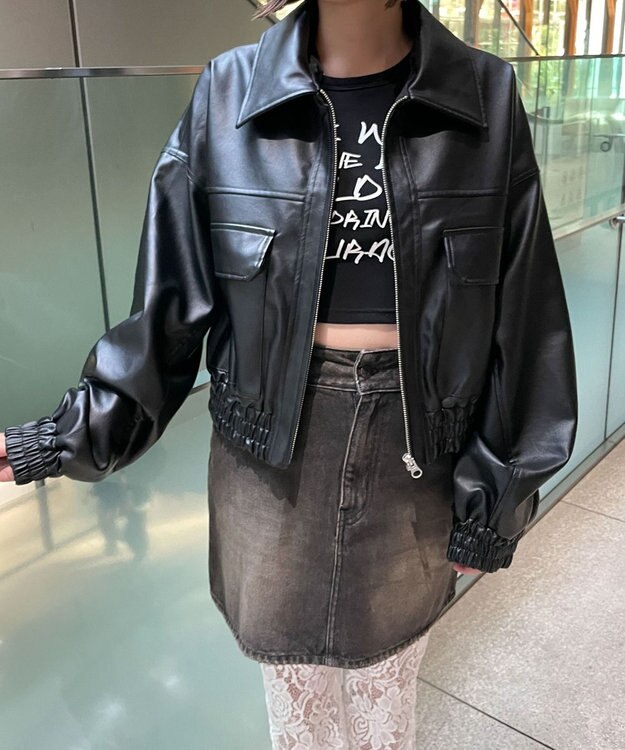 WEGO PUショートブルゾン ブラック