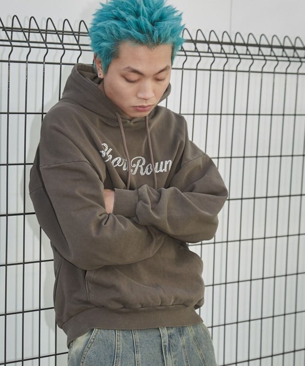 WEGO 【ユニセックス着用ITEM】ピグメントラメグラフィックプルパーカー ブラウン