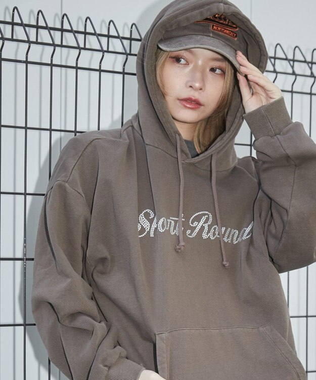 WEGO 【ユニセックス着用ITEM】ピグメントラメグラフィックプルパーカー ブラウン