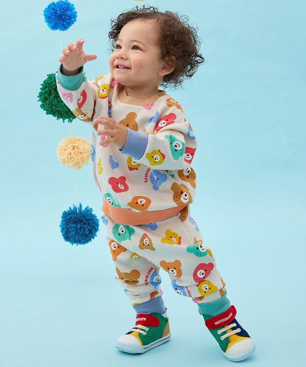 MIKI HOUSE HOT BISCUITS 【80-120cm】カラフルビーンズ 総柄 裏毛パイル素材 パンツ マルチカラー