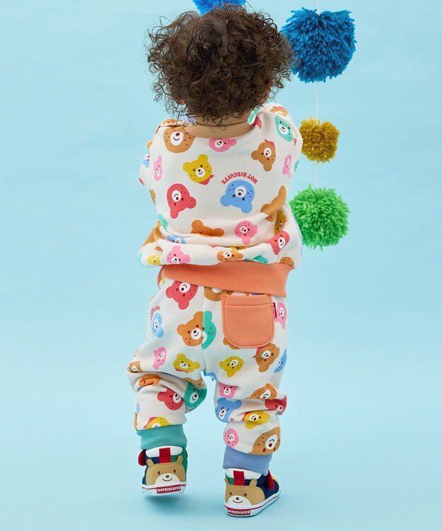 MIKI HOUSE HOT BISCUITS 【80-120cm】カラフルビーンズ 総柄 裏毛パイル素材 パンツ マルチカラー