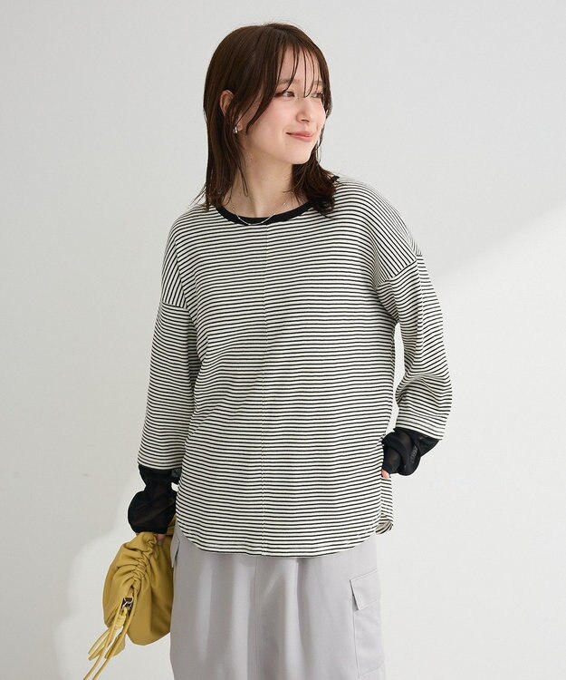 Green Parks 袖チュールリブプルオーバー Border